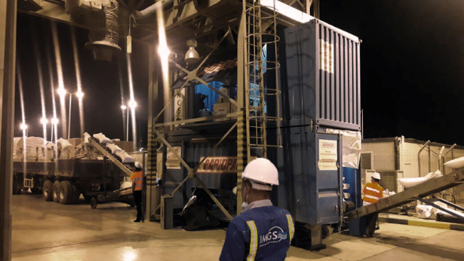 IMGS Silo Bagging and Truck Loading at Night